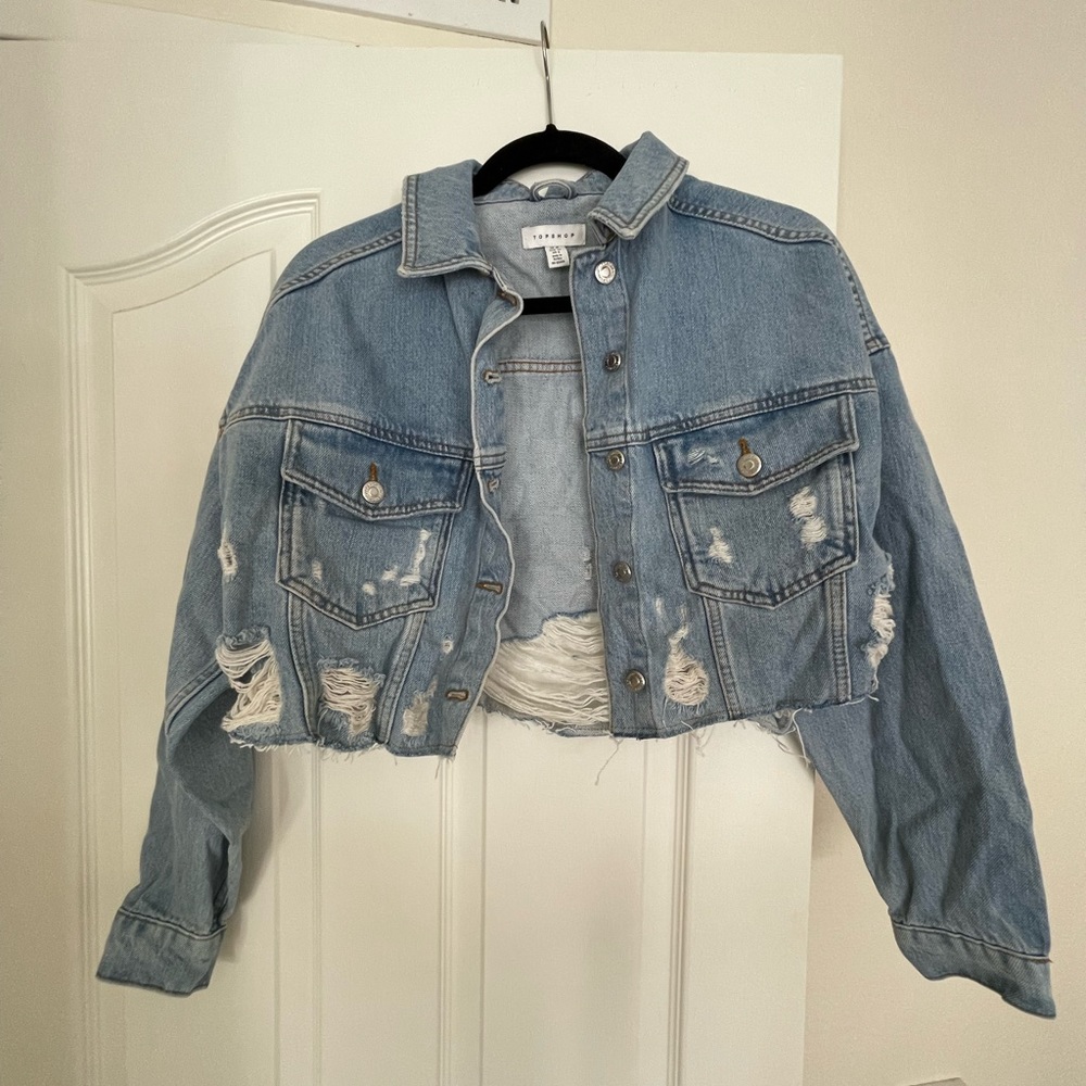 Top shop cropped distressed denim jacket